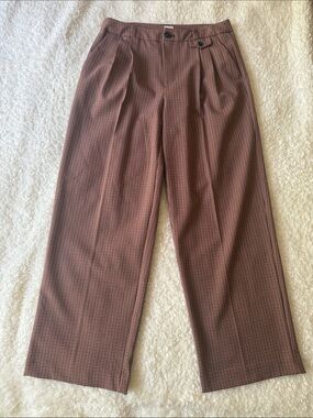 a new day Women's Rust Micro-Check Pleated Wide-Leg Pants
